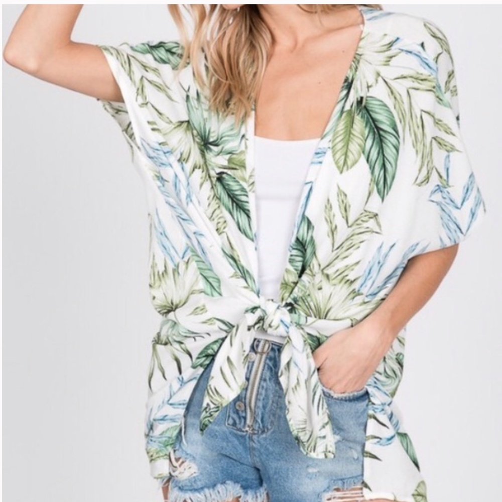 Kimono beach cover up leaf print - Picture 2 of 5